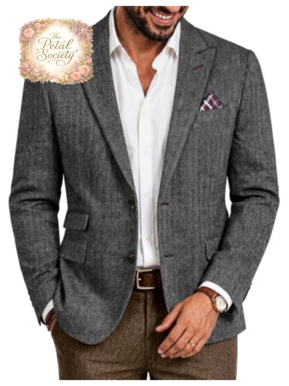 Mens Tweed Wool Blend Sport Coat Herringbone Blazer Peak Lapel Business Casual